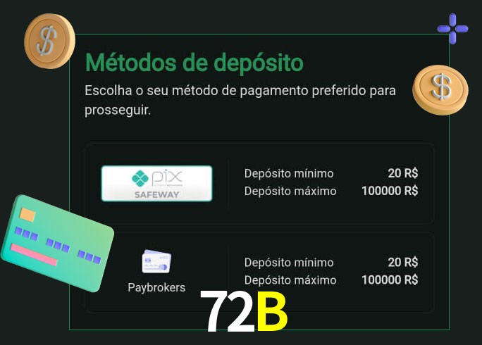 O cassino 72B oferece uma grande variedade de métodos de pagamento